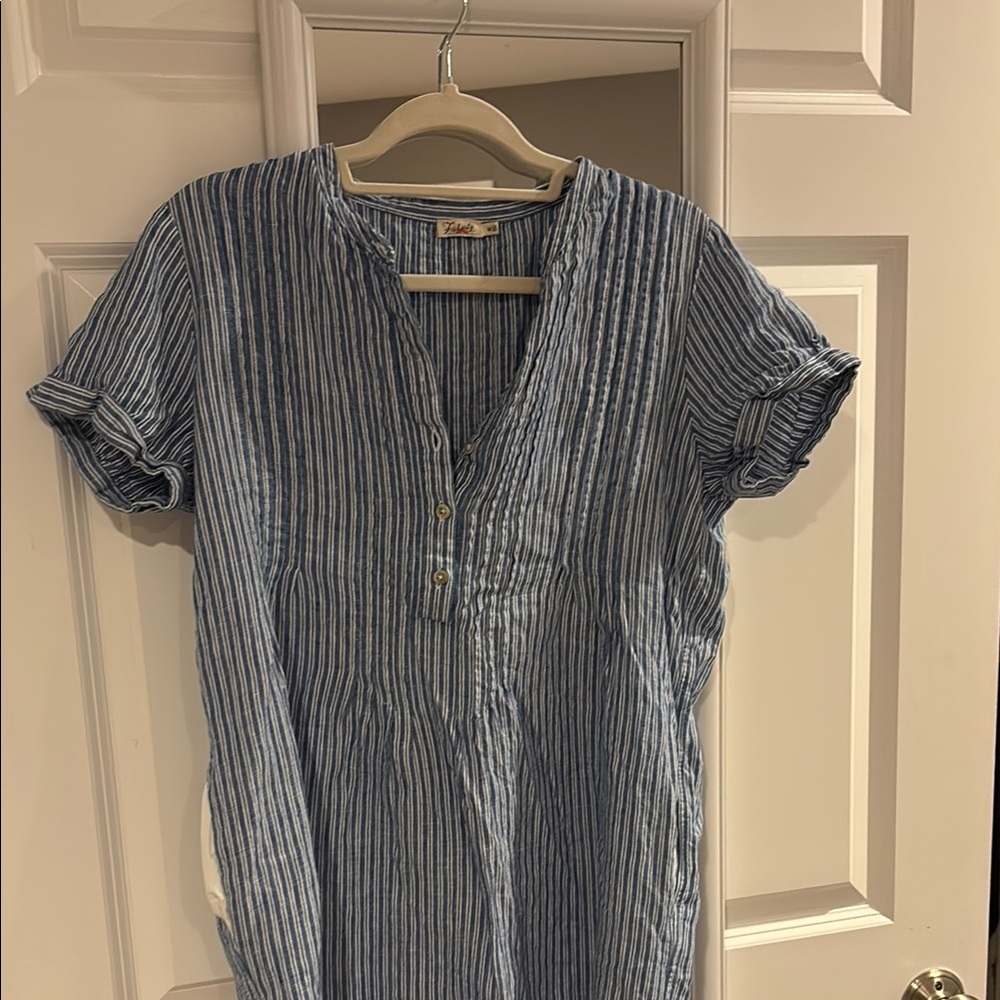 Blue and White Striped Button-Up Top